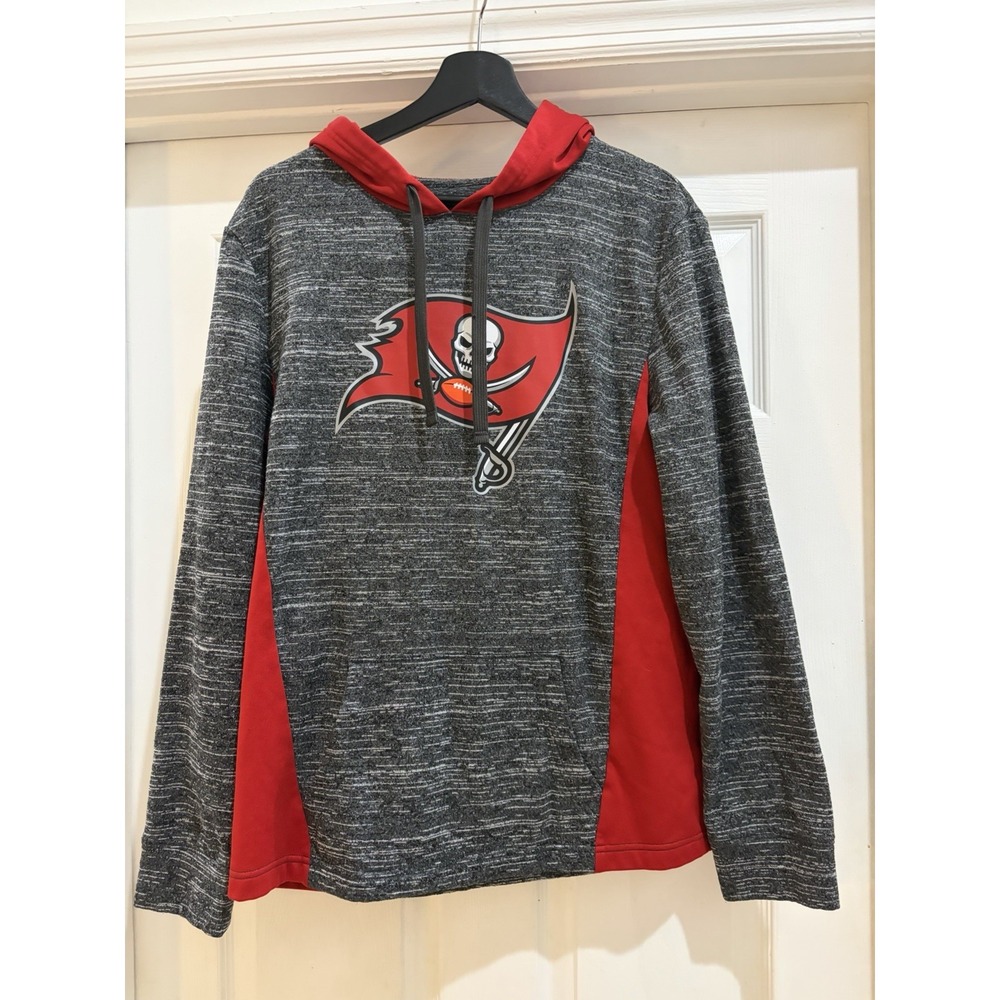 Fanatics Tampa Bay Buccaneers Hoodie Men's Medium Gray Red Pullover Sweatshirt